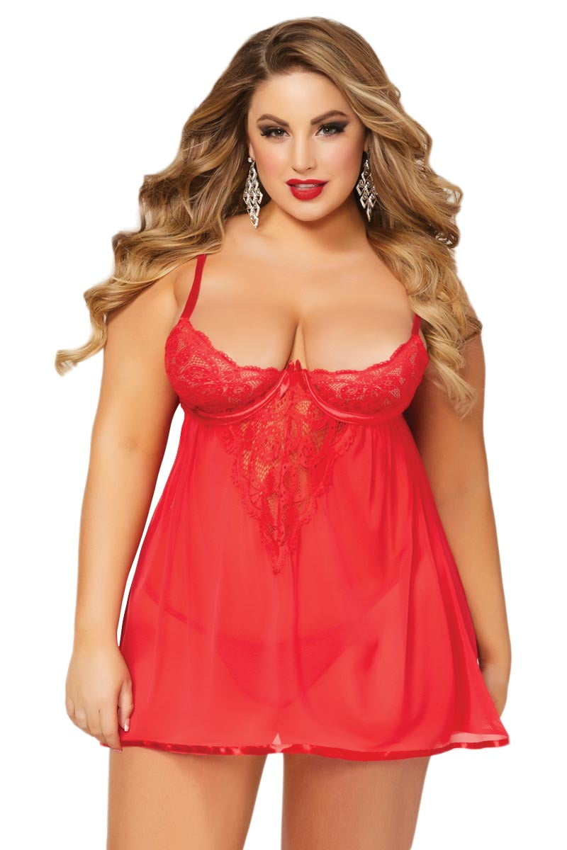 Seven Til Midnight Plus Size Floral Lace Shelf Underwire Cup Satin