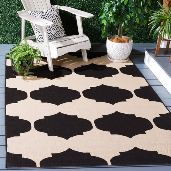 Safavieh Courtyard Elwyn Geometric Indoor/Outdoor Area Rug, Beige/Black, 6'7" x 9'6"