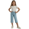 thumbnail image 5 of Juslio Girls Pants 4-14Years Kids Girls Solid Color Elastic Waist Straight With Pocket（Light Blue Capris， 12 Years）, 5 of 9