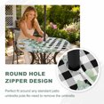 thumbnail image 4 of Round Outdoor Tablecloth with Umbrella Hole and Zipper, Spring Floral Tablecloth with Elastic Waterproof, Daisy Eucalyptus Leaves Black White Plaid Patio Table Covers for 55" - 60" Pool Tables, 4 of 9