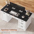 thumbnail image 6 of 60'' Farmhouse Executive Desk with Drawers, Home Office Desk with Power Outlet & Keyboard Tray, Wood Computer Desk with File Drawer & Slide-Out Storage Shelves, Writing Desk for Work, White, 6 of 9