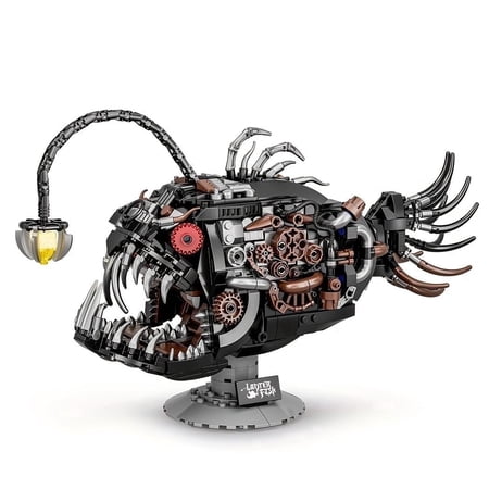 1038 PCS Angler Fish Building Model Kit with LED Light, Deep Sea Creature Mechanical Display Lamp, Ocean Themed Collectible Building Set for Adults, Creative Desk Decor Gift for Marine Enthusiasts