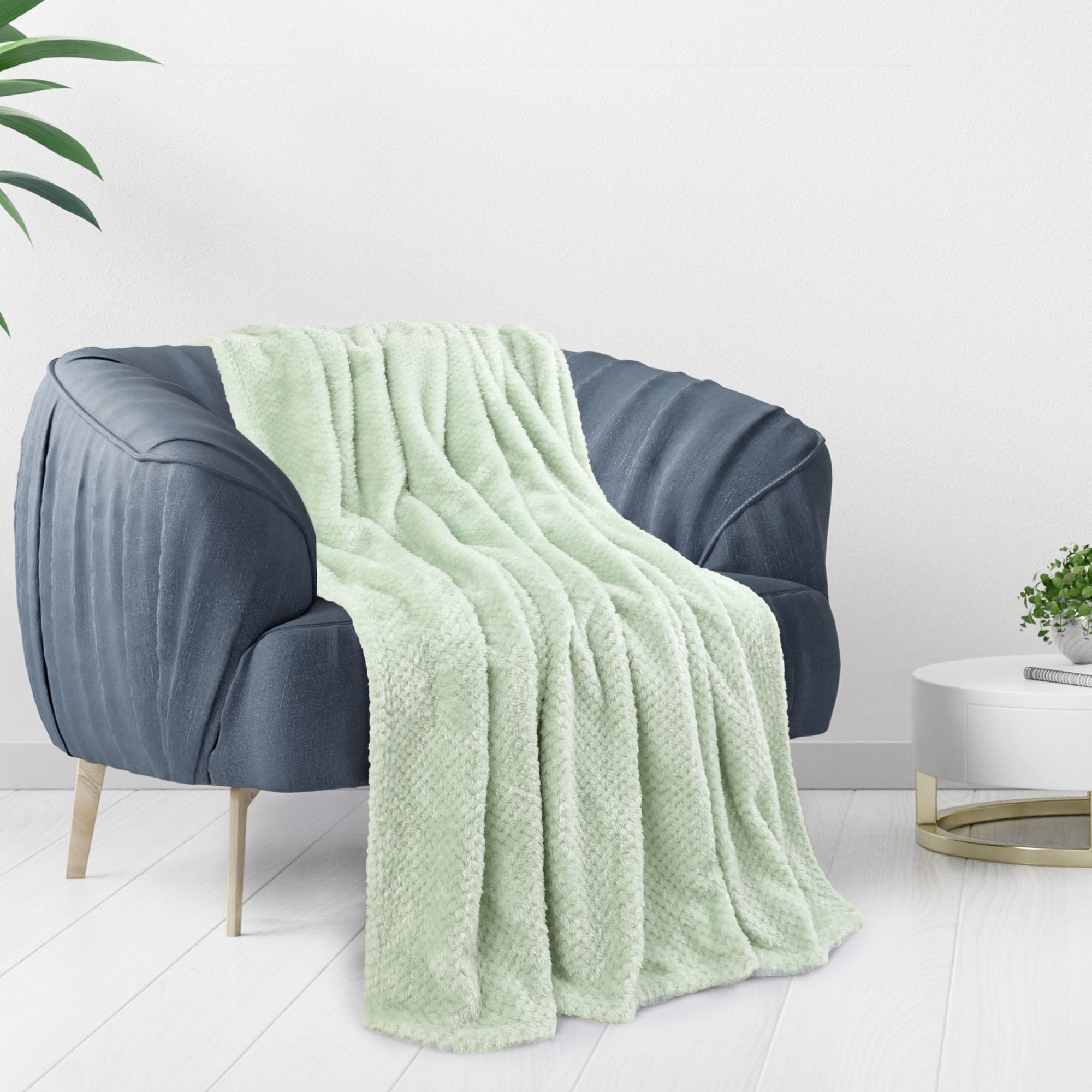Unique Bargains Soft Flannel Fleece Velvet Blanket Pale Green 50" x 60"