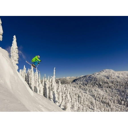 Jumping from Cliff on a Sunny Day at Whitefish Mountain Resort, Montana, Usa Print Wall Art By Chuck