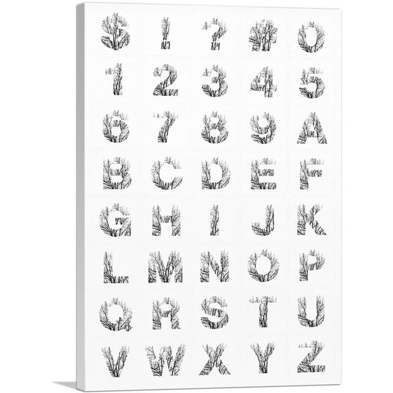 ARTCANVAS Tree Branches Vertical Rectangle Full Alphabet Canvas Art Print - Size: 60" x 40" (0.75" Deep) (3-Piece)