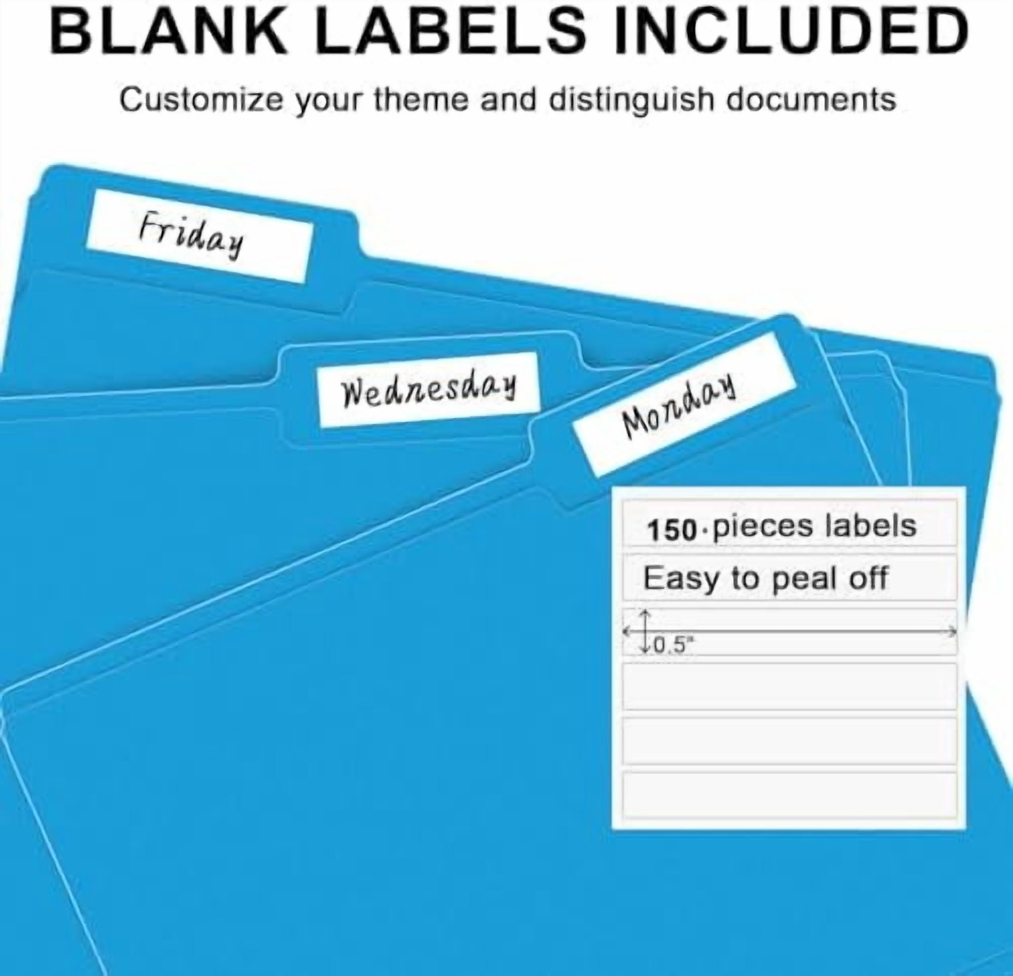 File Folder,  150 Pack 1/3 Cut Tab File Folders Letter Size, Blue, Colored Folders with Tab Great for Organizing and Easy File Storage