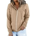 thumbnail image 2 of Bmisegm Womens Daily Long Casual Down for Womens Pocket Hooded Sweatshirts Pullover Sleeve Butt on V Drawstring Hoodies Neck Women's Hoodies & Sweatshirts Sweatshirt for Women Khaki XL, 2 of 9