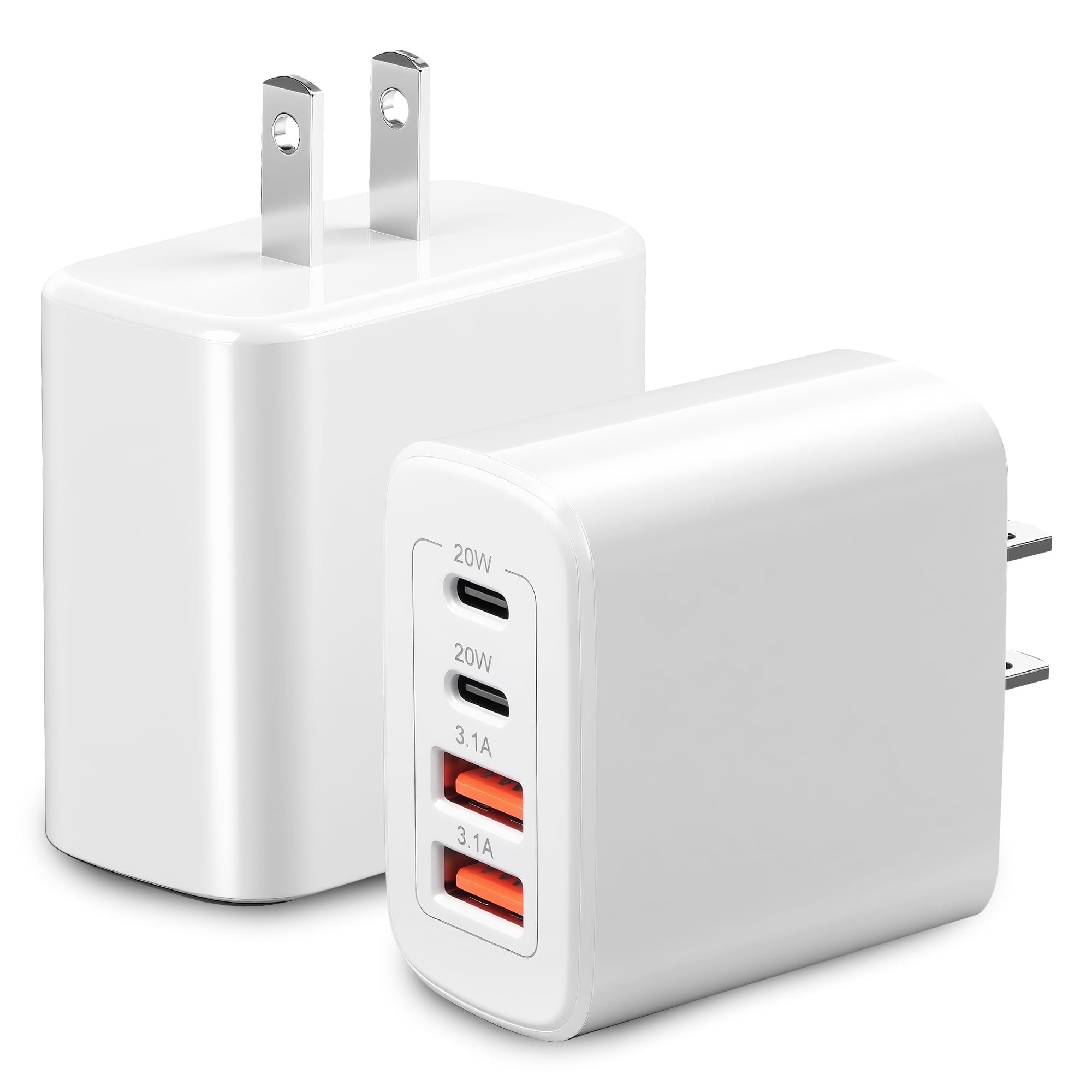 USB C Charger Block,2Pack 40W 4-Port Type C Fast Charging Block Dual PD Power Adapter+QC Plug Double Charger Block Multiport Type C Brick Chargers Compatible with iPhone 17 16 15 14 13 12 Pro