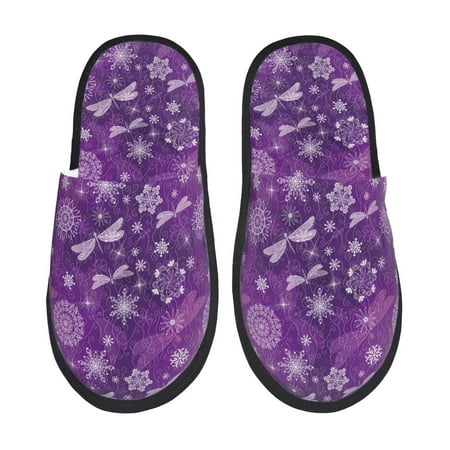 Balery Purple Snowflakes Slient Indoor Furry Fleece Comfort House Shoes Soft Non-Slip Home Shoes Cotton slippers House Slippers-- Medium
