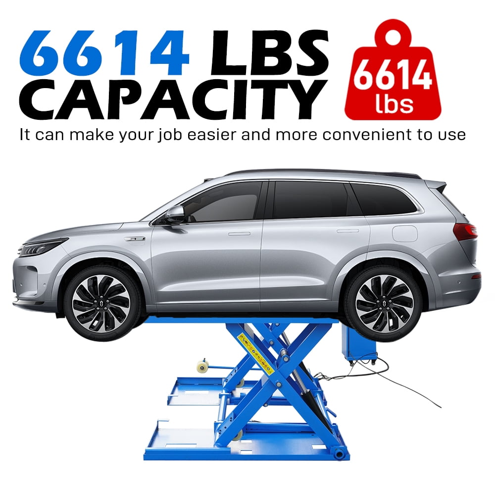 6614 lbs Mid-Rise Scissor Lift for Home Garage - 110V/60Hz Portable Car Lift with Pneumatic Release & 39.4" Lift Height - Heavy Duty Auto Lift for Truck & SUV Repair