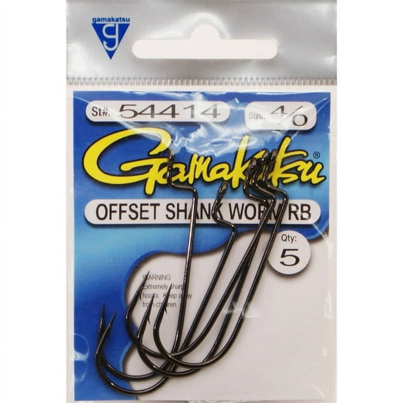Gamakatsu Worm Offset Round Bend Hook in High Quality Carbon Steel, NS Black, Size 4/0, 5-Pack