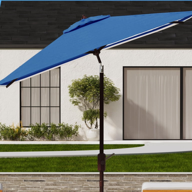 blue square patio umbrella Safavieh 7.5 ft. Athens Square Crank Umbrella Baby Blue & White