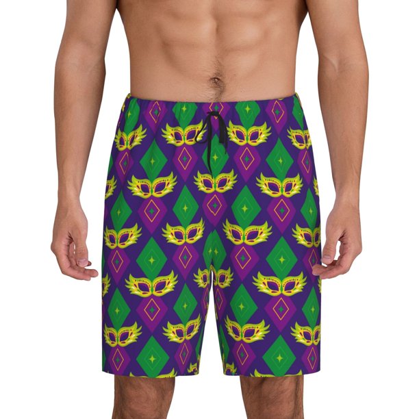 Fotbe Mardi Gras Carnival3 Pantalones Cortos de Pijama para Hombre, Ropa de Dormir, Pantalones de Pijama Cortos para Hombre-X-Large