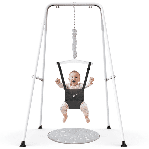 Semoprus Baby Jumper with Stand, Portable Baby Bouncers and Jumpers with Floor Mat, Jumper for Baby Boys/Girls 6-24 Months, Black