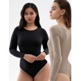 thumbnail image 2 of Women's Bodysuits Long Sleeve Body Suit Crew Neck Basic T-Shirt Tops, 2 of 6