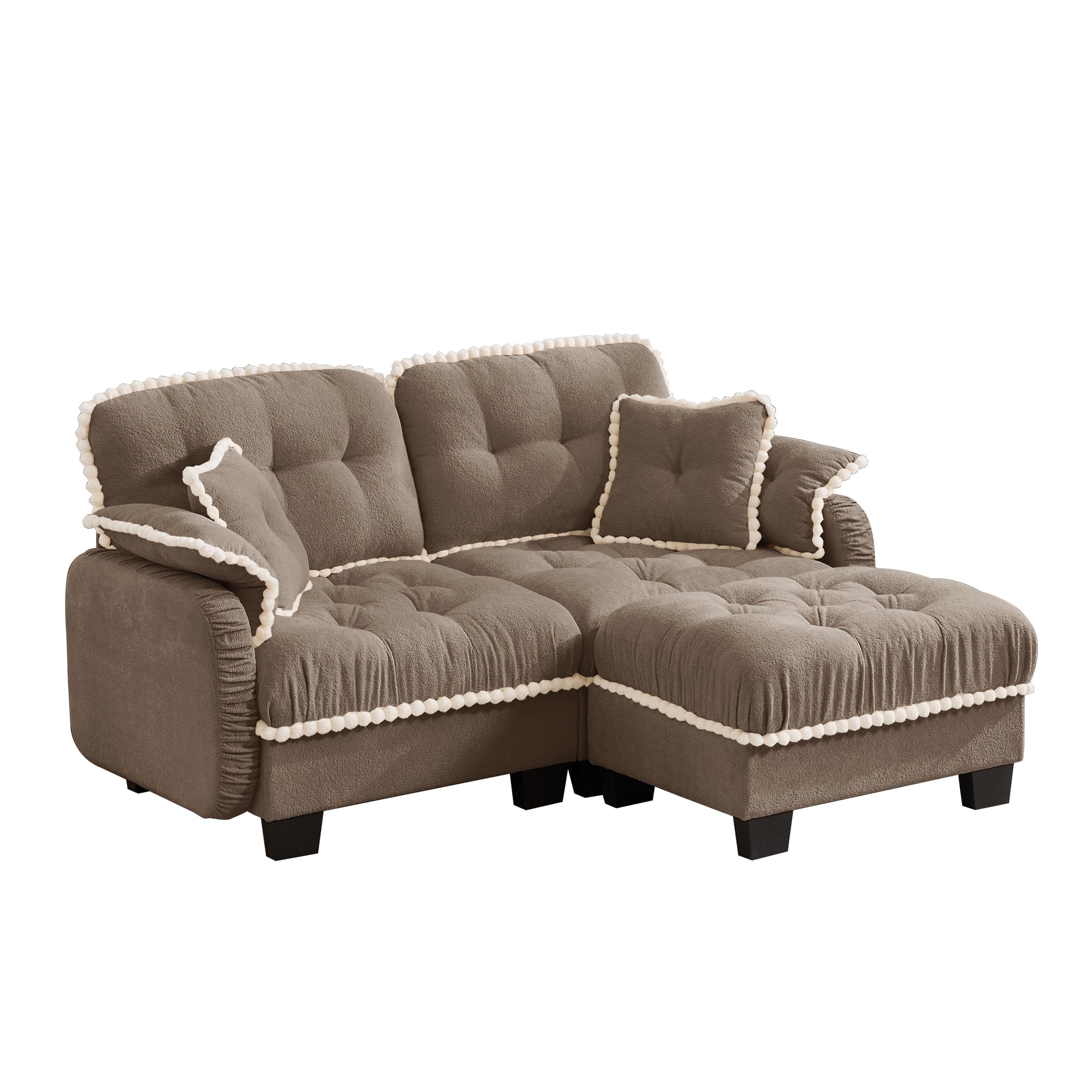 Aenkyo 70" Chenille Modular L-Shaped Sectional Sofa with Movable Ottoman, 23.8" Deep Seat, Camel