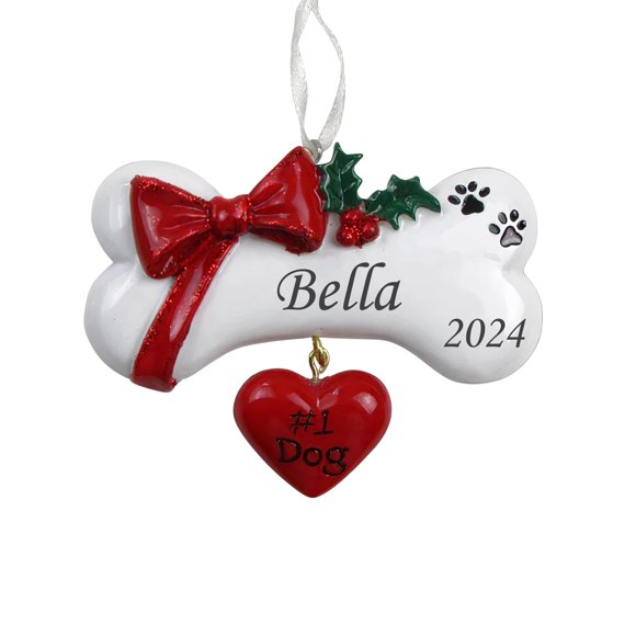 2024 Personalized Ornament Dog Bone with Bow Christmas Tree Ornament Artisanal Customized Decoration Pet Dog Puppy Dog Ornament Free Personalization