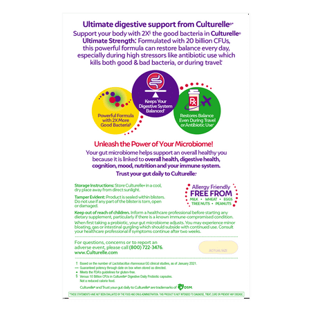 Culturelle Ultimate Strength Probiotic Capsules, Digestive Health for Men and Women, 20 Count