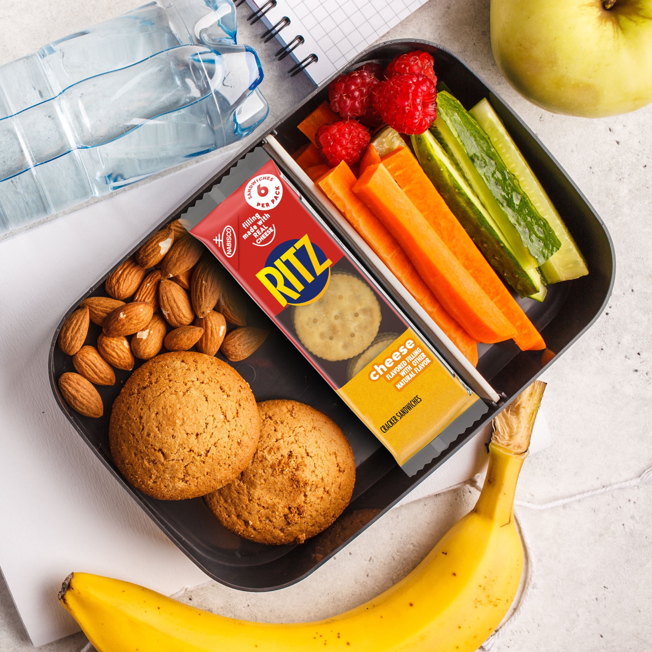 RITZ Cheese Sandwich Crackers, Lunch Snacks, 8 Snack Packs (6 Cracker Sandwiches Per Pack)