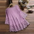thumbnail image 5 of Horkkom Plus Size Tops for Women Summer Floral Print Linen Shirts Casual Hollow out Short Sleeve Tops Purple 2XL, 5 of 5
