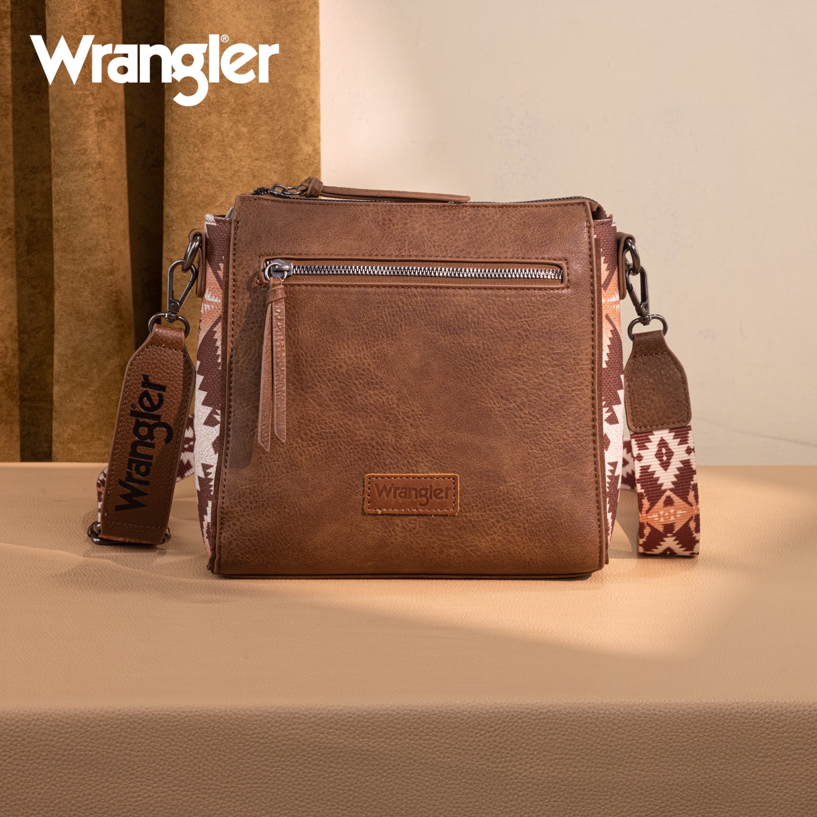 Wrangler Aztec Crossbody Bags Boho Shoulder for Women, Light Coffee