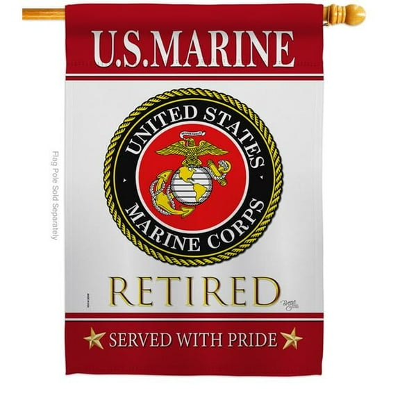 Breeze Decor  US Marine Retired House Flag Armed Forces Corps 28 x 40 in. Double-Sided Decorative Vertical Flags for Decoration Banner Garden Yard Gift