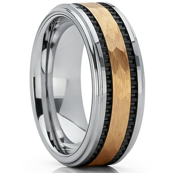 Metal Masters Mens Hammered Goldtone Tungsten Carbide Wedding Band Ring 8mm Comfort-Fit 11