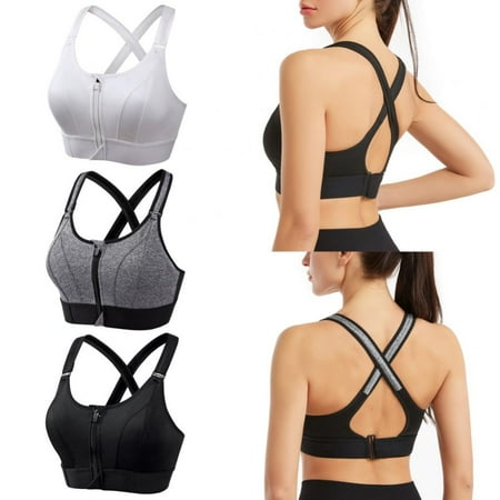 

Popvcly 3 Pack Women Front Zipper Sports Bra Criss Cross Shockproof Athletic Running Yoga Top