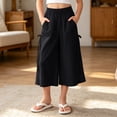 thumbnail image 2 of VBEWZET Girls Ice Silk Wide Leg Culottes, Elastic Waist Flowy Capri Pants Elastic Waist Casual Summer Trousers for Kids & 5-15 Years Black 14-15 Years, 2 of 6
