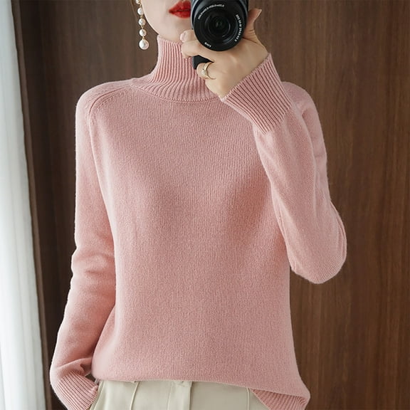 Pitauce Turtleneck Sweater for Women Solid Color Knitted Long Sleeve Tops Casual Loose Fit Pullover Basic Bottoming Tops Sweater