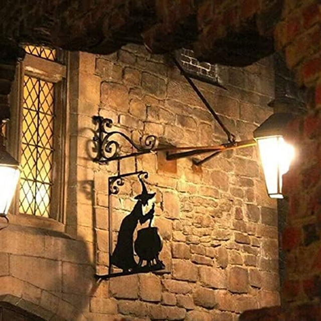 Decoración de pared con silueta de caldero de bruja de Halloween, adorno colgante de pared de caldero de bruja de metal, arte de pared colgante para decoración del hogar