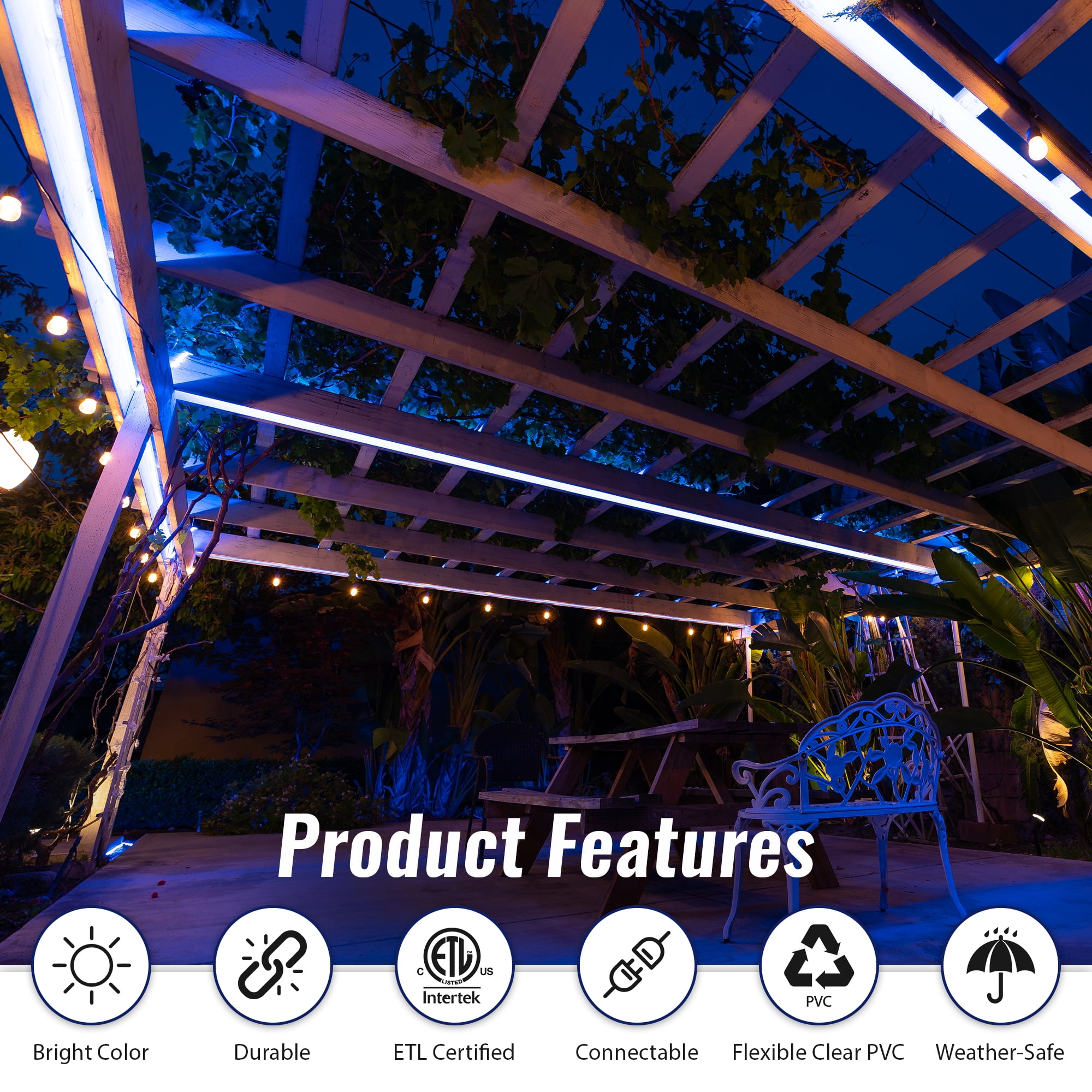 WYZworks 480LEDs, 25ft Blue 16-Mode Flat LED Outside Strip Lights, SMD 2835, Waterproof Permanent Heavy Duty Outdoor Exterior Accent Lighting, ETL Certified, Connectable Flexible Clear PVC Shell