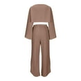 thumbnail image 6 of Women's Fall Casual Outfit Sets Solid Color Casual Vacation Short And Elastic Waist Strap Pants Set Suit, 6 of 7
