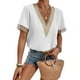 thumbnail image 2 of Blusa de manga corta, manga corta, cuello en V, manga corta, cuello en V, camisa de encaje con cuello en V, elegante y moderna, 2 of 5