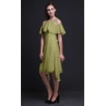 thumbnail image 2 of Bimba Green Leaves Print Womens Chic Style Cold Shoulder Shift Dress Summer Tunic - X-Small, 2 of 6