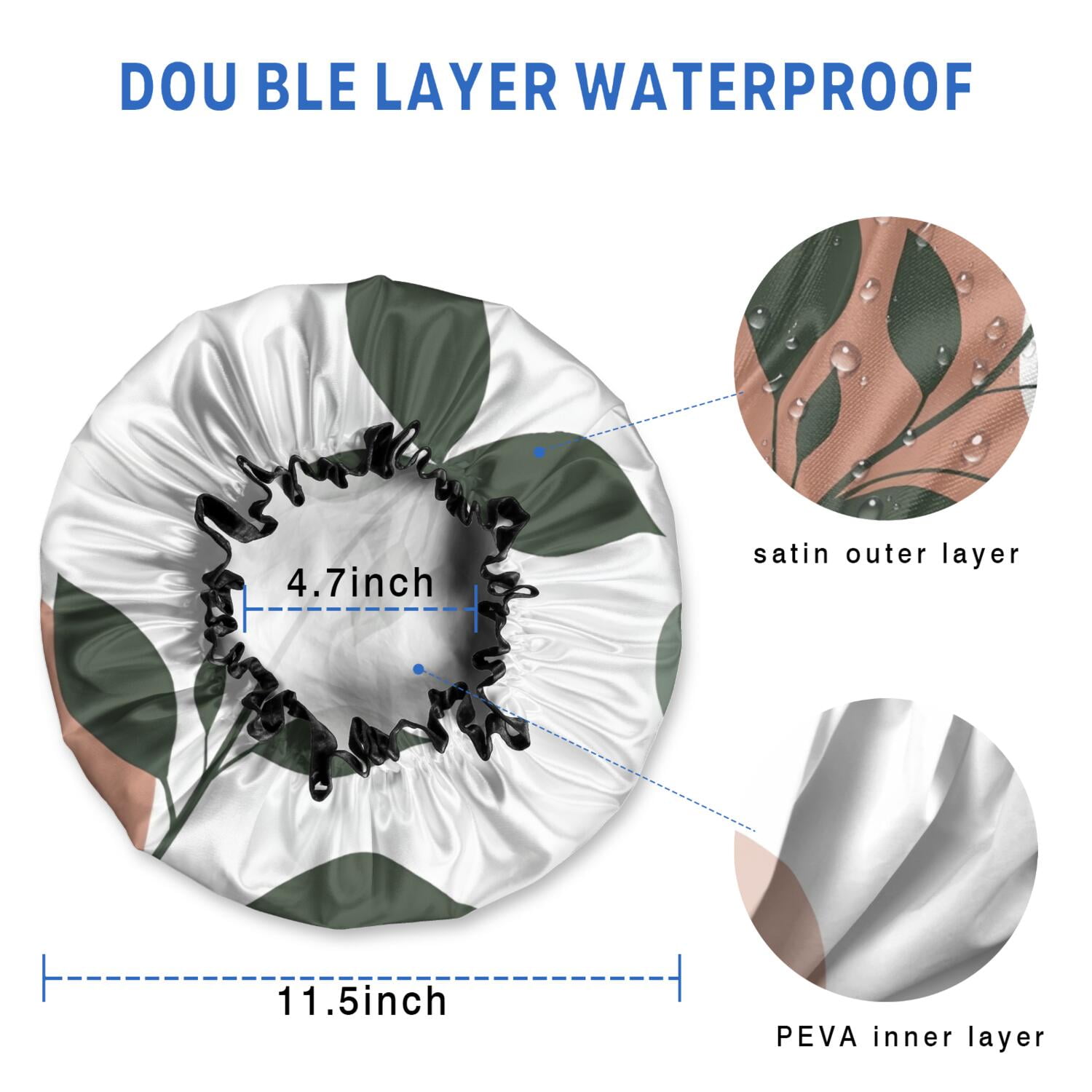 Shower Caps,Brown Boho Plant Pattern Waterproof Shower Cap for Women 4 Pieces,Double Reusable Hair Cover for Shower PEVA Elastic Stretch Hem