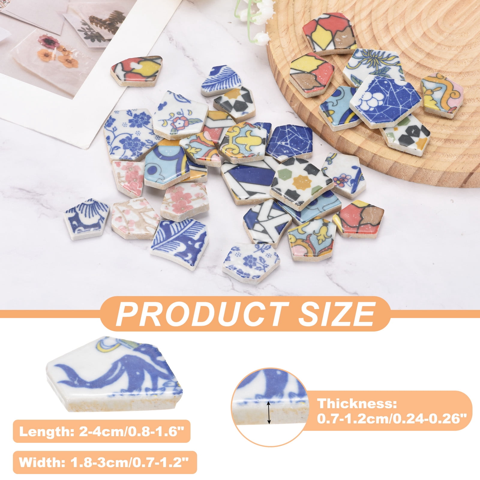 Uxcell Irregular Ceramic Mosaic Tiles, 500g/1.1lb Broken Porcelain Mosaic Tiles Bulk Irregular Glazed for DIY Art Craft Making Home Decor, White Colorful