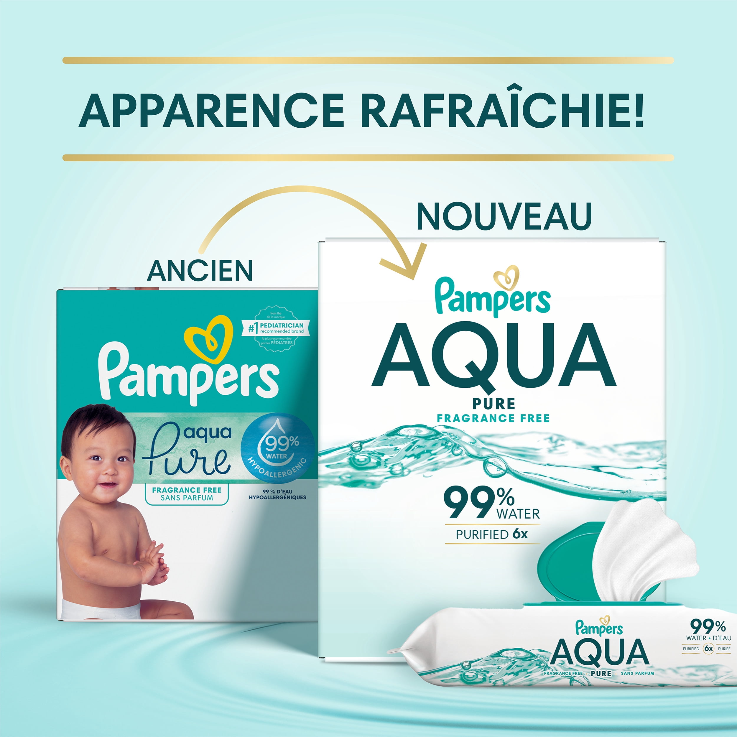 Pampers Aqua Pure Sensitive Baby Wipes, 99% Water, Hypoallergenic, Unscented Baby Wipes, 672 Baby Wipes Total (12X Flip-Top Packs)