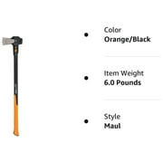 Fiskars Pro IsoCore 6 lb Wood Splitting Maul with 31 Handle, Black/Orange