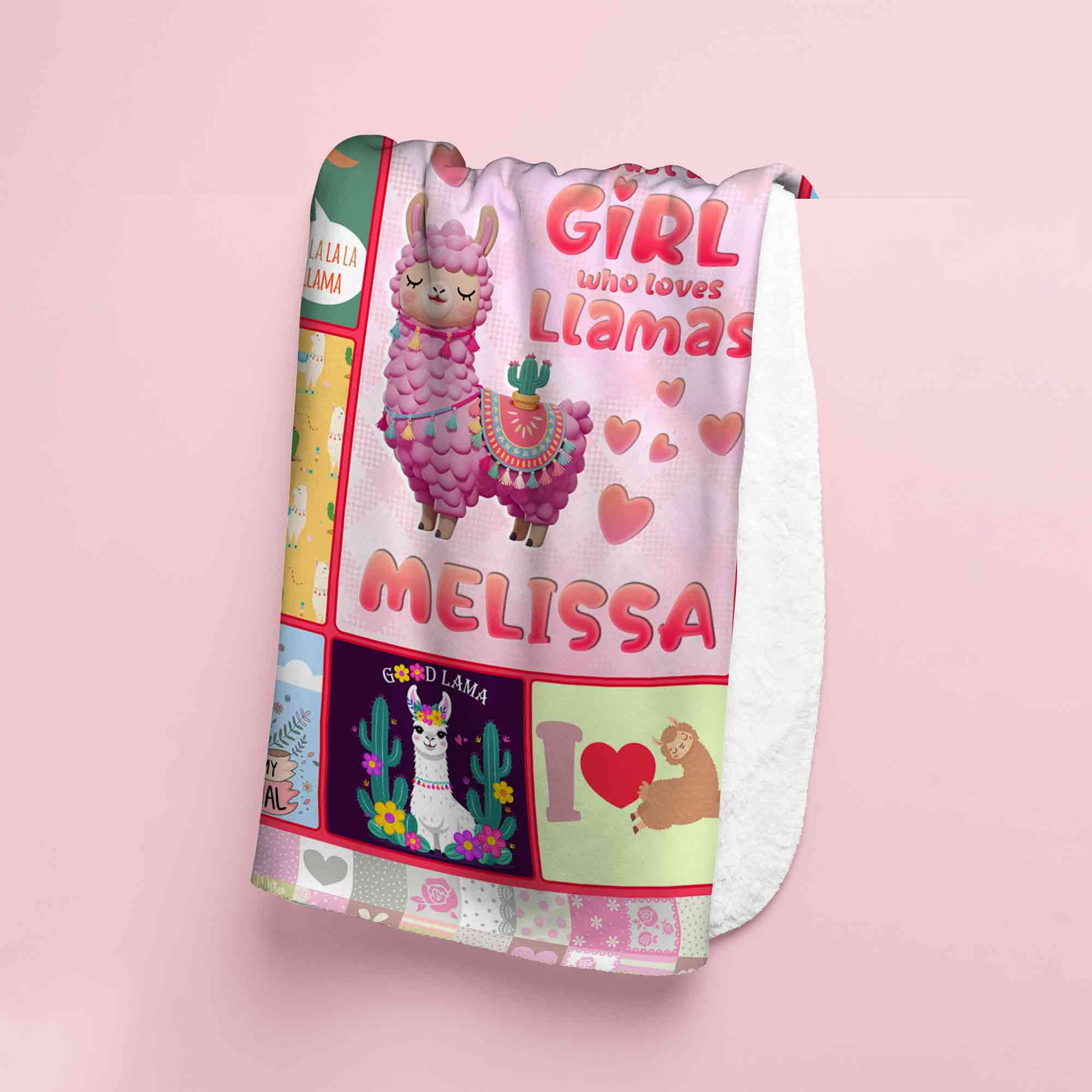 Customizaholic Custom Name Llama Lover Blanket, Colorful Patchwork Design with Cute Llama Illustrations, Hearts, Cactus, and Fun Quotes for Girls and Women
