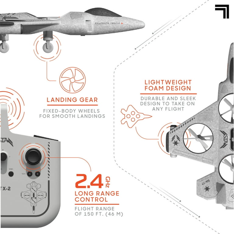 Sharper Image® Toy RC Thunderbolt Jet X-2 Stunt Drone, Gray
