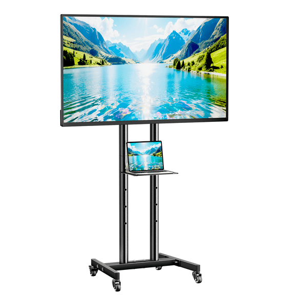 Rolling TV Stand, TV Stand on Wheels for 23-60" TVs,​​WLRETMCI Adjustable Mobile TV Cart with Shelf (Max 66lbs, VESA 400x400)