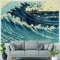 thumbnail image 4 of Creowell  Retro Ocean Tapestry Wall Hanging, Vintage Blue Watercolor Ocean Waves Wall Art Tapestries, Japanese Anime Sea Wave Wall Decor Indian Tapestry for Bedroom Aesthetic Home Dorm 40x30inch, 4 of 6