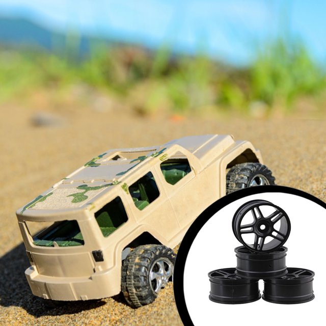 4 Pieces52mm Elastic *RC Car Tires Wheel Rims Hub Lightweight Racing Tyres Good Friction On-road Crawer Assembly Accessories Five Star/Black