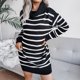 thumbnail image 2 of Vestido de punto para mujer, vestido de suéter envolvente de manga larga con cuello alto a rayas, informal suelto para otoño e invierno, 2 of 6