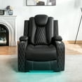 thumbnail image 4 of Set of 2 Power Reclining Theater Chairs with Adjustable Headrest, USB Charging, LED Ambient Lights, Cup Holders & Hidden Storage – Premium Air Leather Recliners for Home Theater & Gaming, Color:Black, 4 of 8
