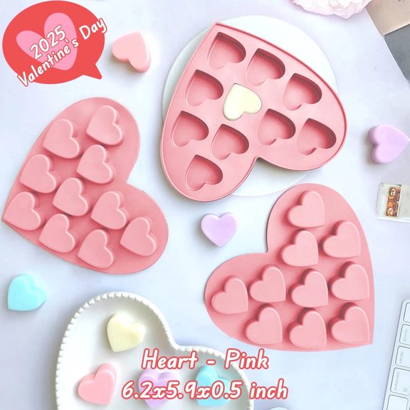 Oneshrt Heart-Shaped Chocolate Molds Silicone, Non-Stick Candy Heart Molds Silicone, Food Grade Silicone Heart Molds for Baking, Candy, Chocolate, Jelly (Heart - Pink)