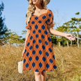 thumbnail image 4 of Orange & Navy Blue Quatrefoil Pattern Dress dress women summer 2024 Dresses for wedding party Long dress, 4 of 7