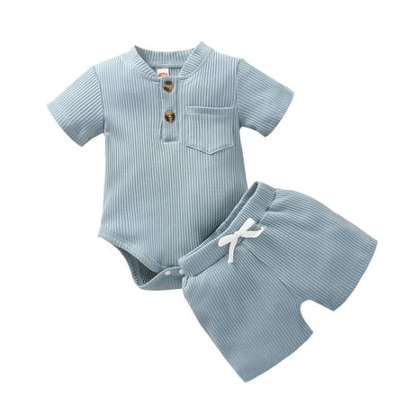 

Newborn Infant Baby Boys Girls Short Sleeve Solid Romper Bodysuit + Shorts Outfits Baby Summer Autumn Clothing