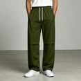 thumbnail image 5 of Iyufng Mens Knee Pleated Loose Wide Leg Casual Track Pants Drawstring Elastic Waist with Side Pockets, 5 of 9